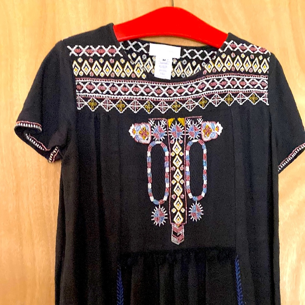 Anthropology dress black cotton with intricate beading